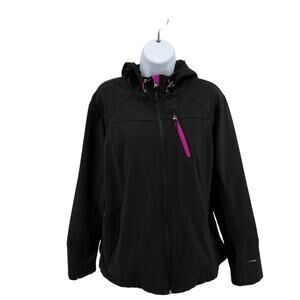 Free Country Full Zip Hooded Jacket Womens XL Black/Pink Poly Blend Long Sleeve